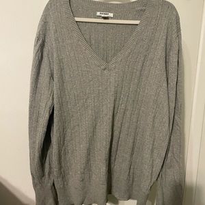 Grey ribbed v-neck sweater